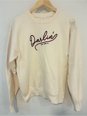 Darlin's Crewneck Sweatshirt in Cream with Burgundy Embroidered Script